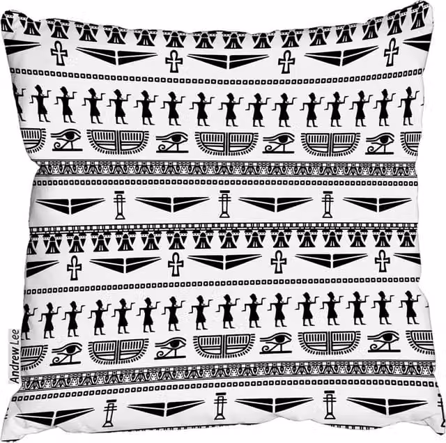Andrew Lee Tribal Egyptian Art Square Cushion, White, W: 60 cm x H: 60 cm