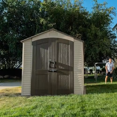 Lifetime 60282 Heavy Duty Garden Storage Shed in Sand, W: 366 cm, D: 213 cm, H: 24 cm – 1