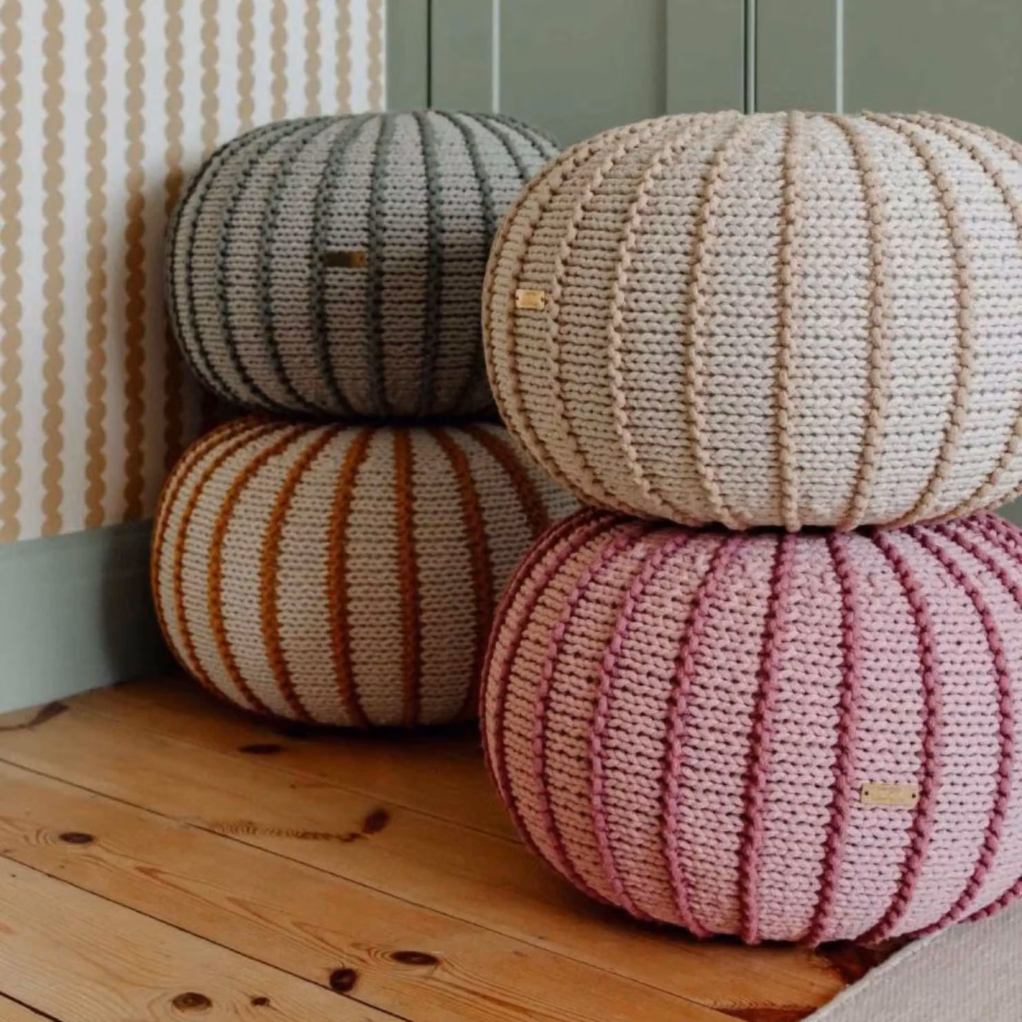 Zuri House Ziggy Knitted Pouffe in Powder Pink, Small – 5