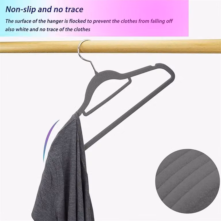 Pawnora Non-Slip Velvet Flocked Space-Saving Plastic Clothes Hangers, Grey, 100 Pieces