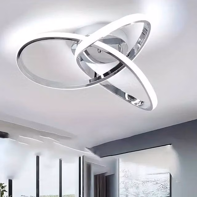 INMTFEI Modern Twisted Ring LED Ceiling Light, Chrome and Silver Flush Mount Fixture