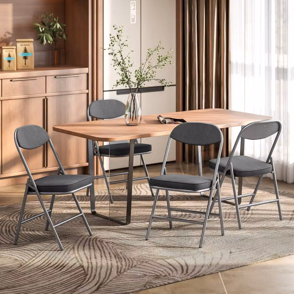 STILVORA Set of 4 Modern Folding Chairs with Grey Corduroy Upholstery and Metal Frame, W/D/H: 48.5 x 45 x 82 cm – 3