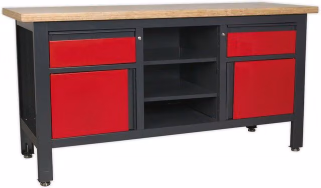 Loops Lockable Multicolour Workstation with 2 Drawers, 2 Cupboards, Pegboard and Open Shelves, W/D/H: 169 x 60 x 86.5 cm – 1