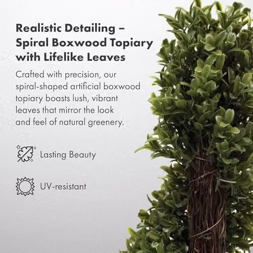 GreenBrokers 2 x Green Artificial Topiary Boxwood Spiral Trees, Height: 90 cm – 5