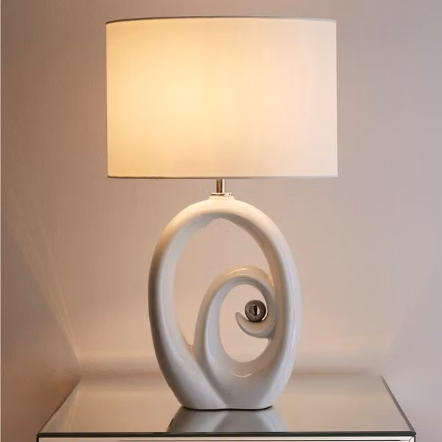 K Living Mara White Ceramic Table Lamp with Chrome Details