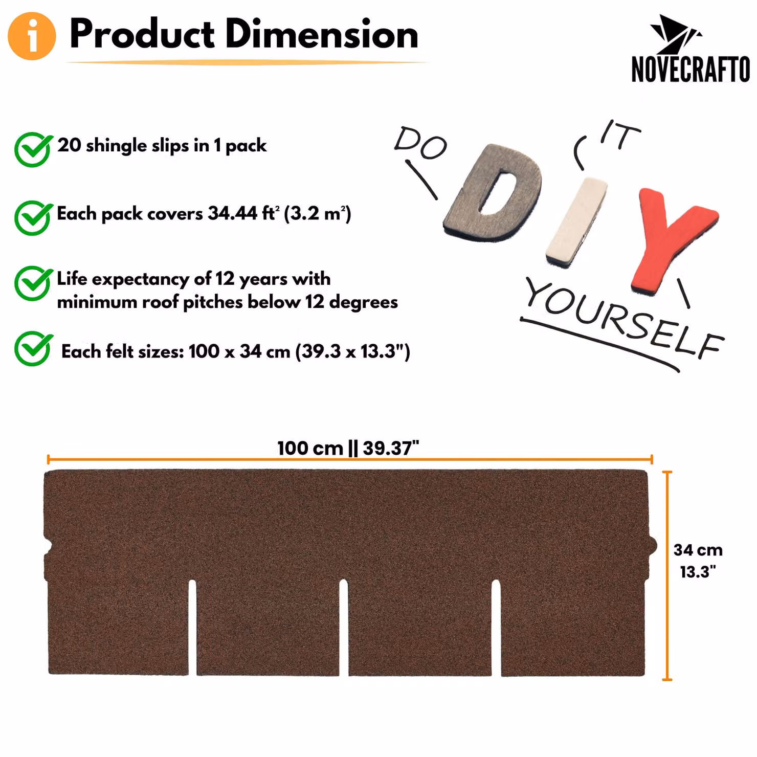 Novecrafto Heavy Duty Bitumen Asphalt Roof Shingles, Brown, 20 Pieces, W: 100 cm, H: 34 cm – 4