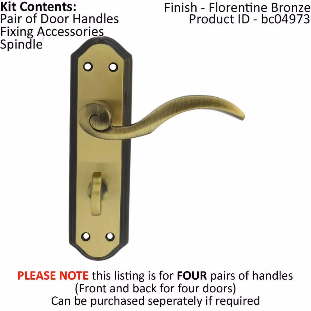 Loops 4x Pair Spiral Sculpted Lever Bathroom Backplate in Florentine Bronze, W: 180 mm, H: 48 mm – 2