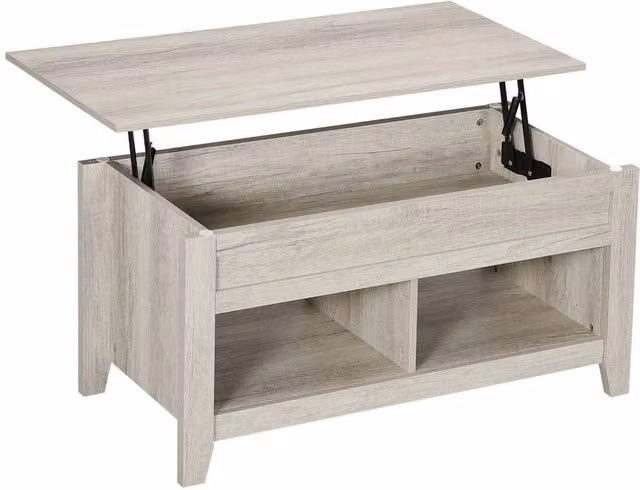 NESTLUNE Modern Lift Top Coffee Table with Hidden Storage in Beige, W: 100 cm, D: 15 cm, H: 15 cm