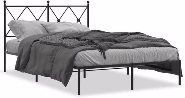 Berkfield Home Metal Bed Frame with Headboard in Black, Small Double – 1