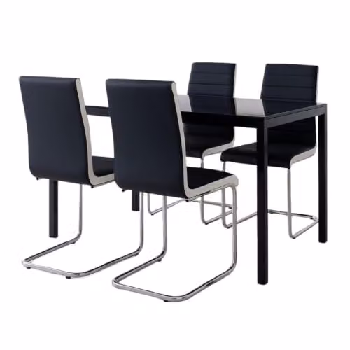 Kosy Koala Black Glass Rectangular Dining Table Set with 4 Faux Leather Chairs – 3