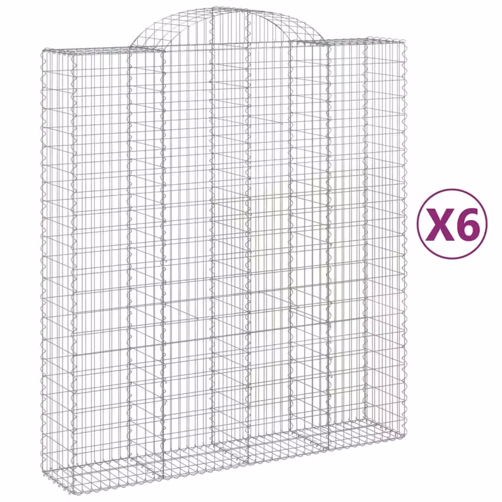 Berkfield Home Arched Gabion Baskets, 6 Piece Set, Silver Galvanised Steel, W: 200 cm, D: 50 cm, H: 220/240 cm – 2