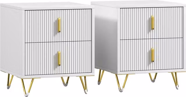 HOMCOM Set of 2 Elegant Two-Drawer Chests in White and Gold-Tone