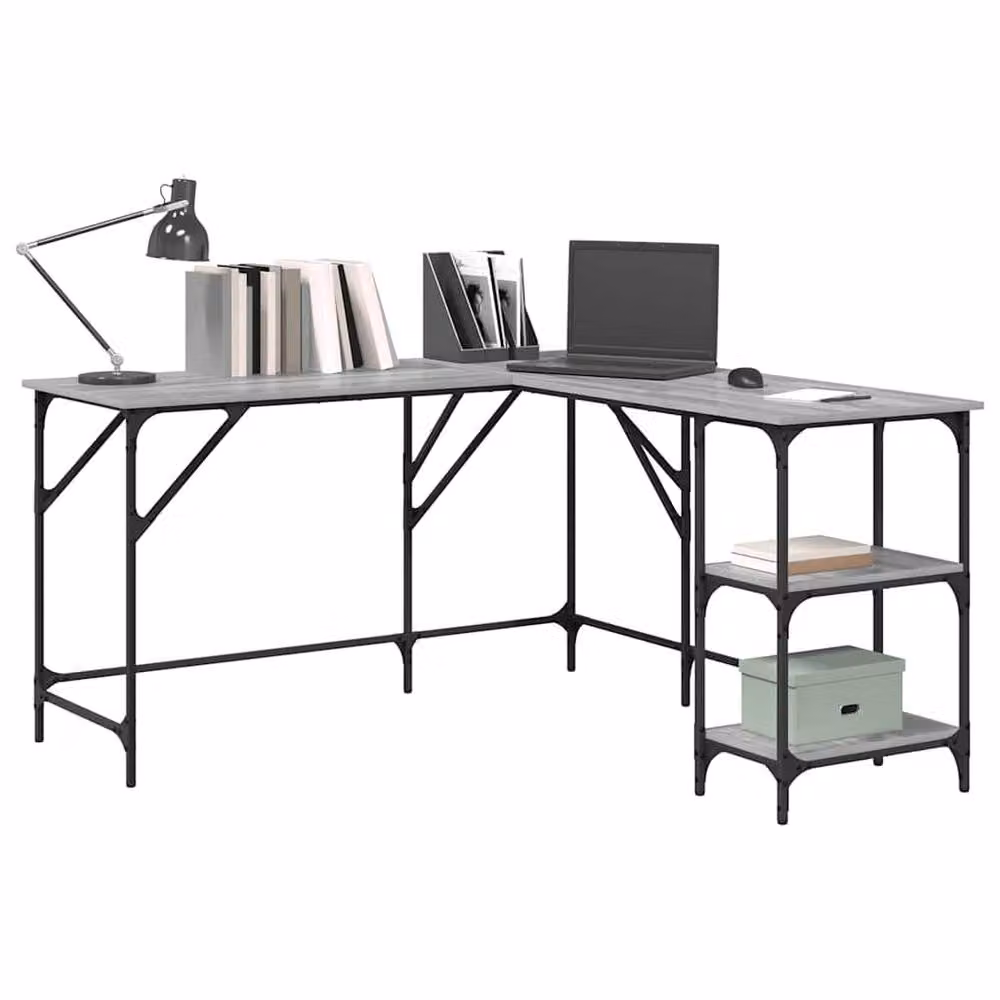 Berkfield Home Grey Sonoma Corner Desk in Engineered Wood W/D/H: 139 x 139 x 75 cm – 3