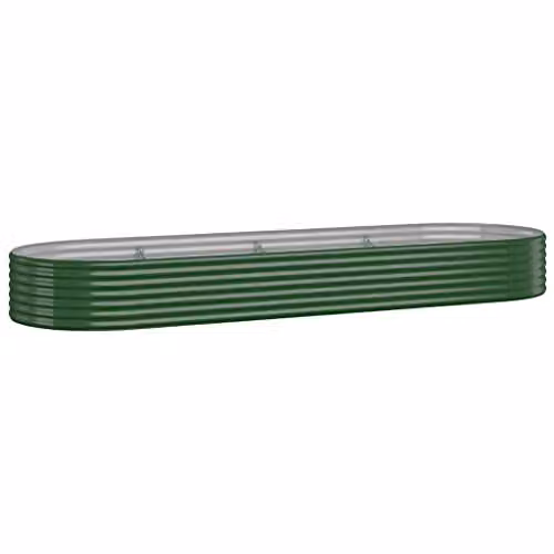 vidaXL Green Galvanised Steel Garden Raised Bed W: 322 cm, D: 100 cm, H: 36 cm