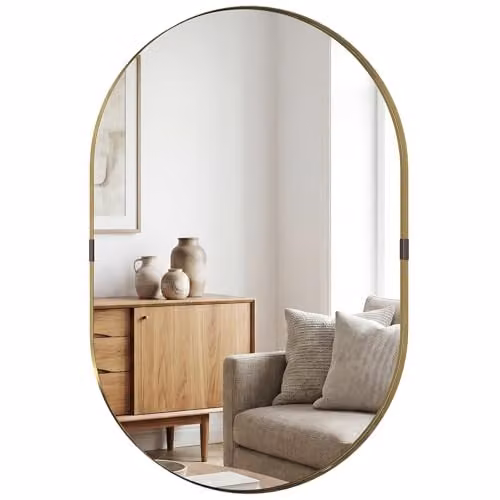 HOMCOM Modern Oval Wall Mirror with Elevated Aluminium Alloy Frame, Gold, W: 60 cm, H: 90 cm