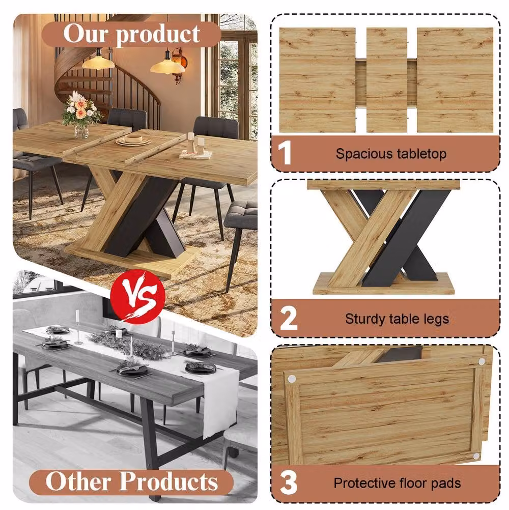STILVORA Extendable Rectangular Dining Table with X-Frame Legs in Sand and Brown – 4