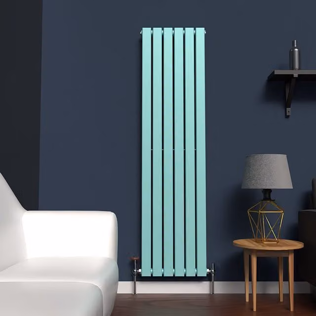 Lux Heat Flat Coloured Vertical Radiator in Light Aqua Green, H 160 cm x W 42 cm