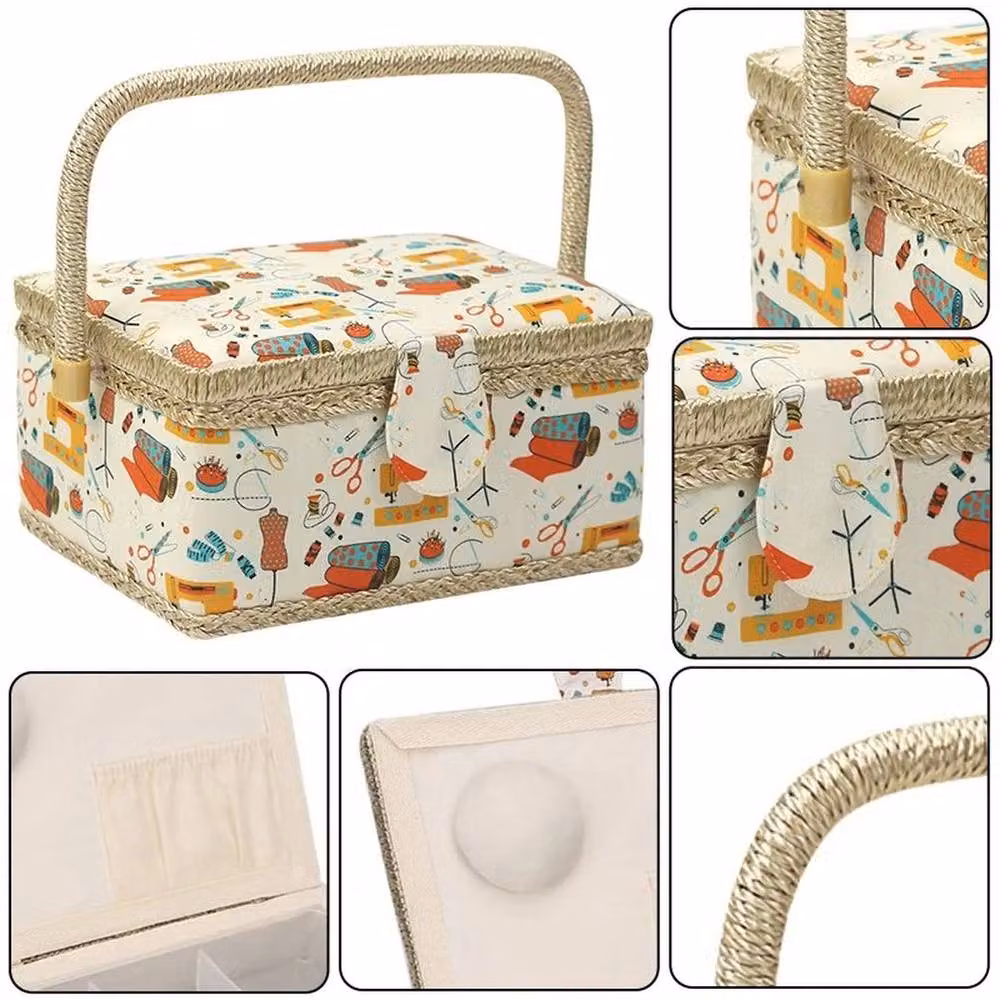 EONLION Extra Large Fabric Sewing Box Storage Basket in Multicolour with Lid and Handles, W: 50 cm – 2