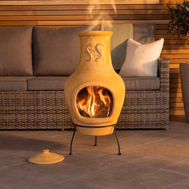 Charles Bentley Large Clay Chiminea Outdoor Patio Heater in Terracotta