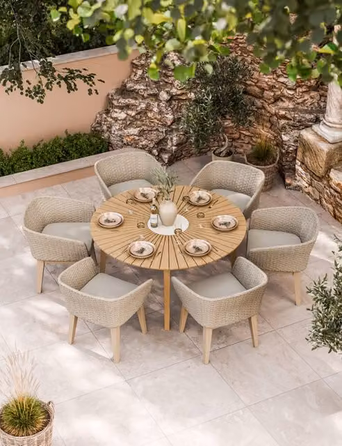 Royalcraft Roma 6 Seater Sunray Insert Dining Set in Beige Acacia Wood