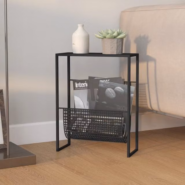 Berkfield Home Magazine Rack in Black Metal, W/D/H: 35 x 15 x 45 cm