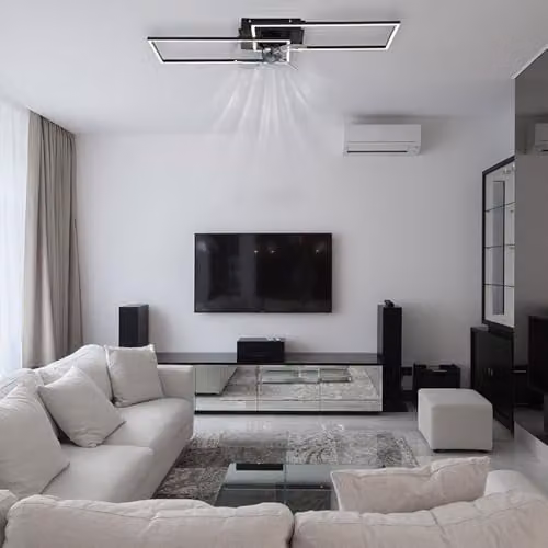 Netlighting Modern Black Aluminium LED Ceiling Fan and Light with Remote Control and Timer, W/D/H: 90 x 90 x 15 cm