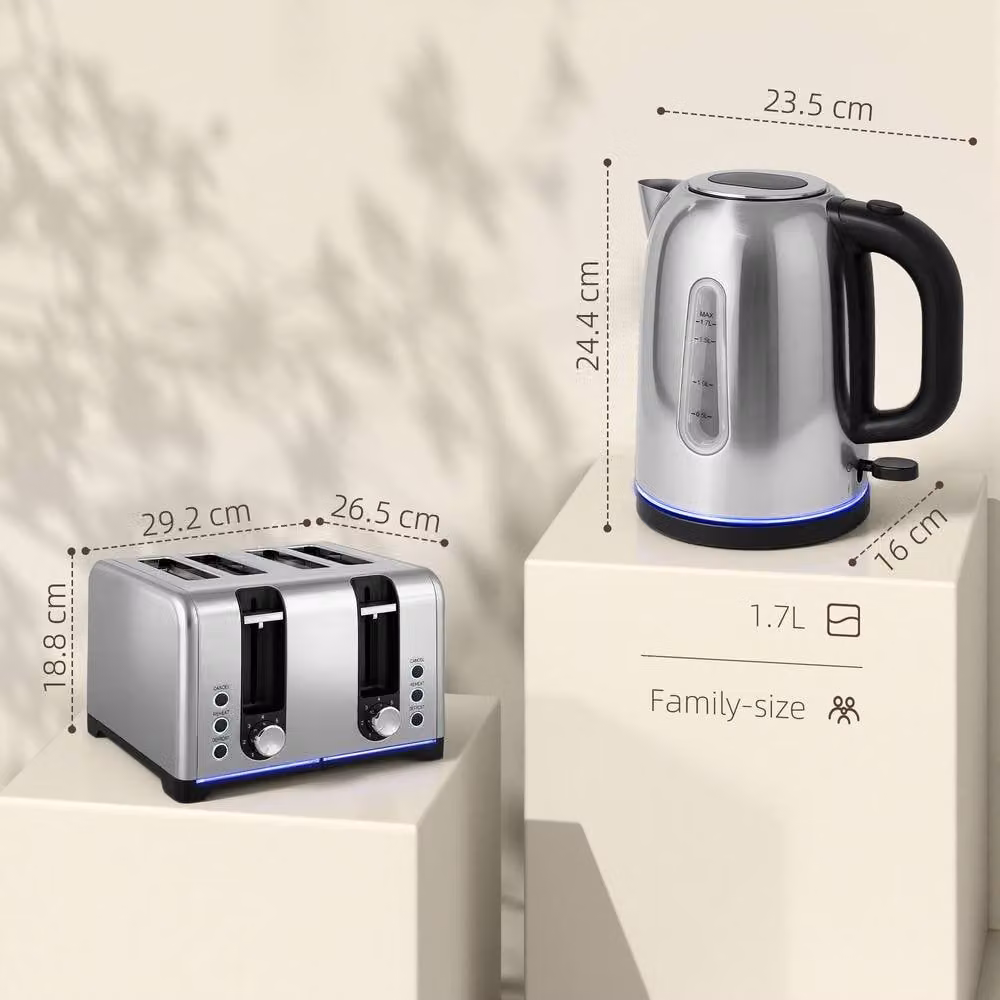 STILVORA Silver Kettle and 4-Slice Toaster Set in Stainless Steel – 2