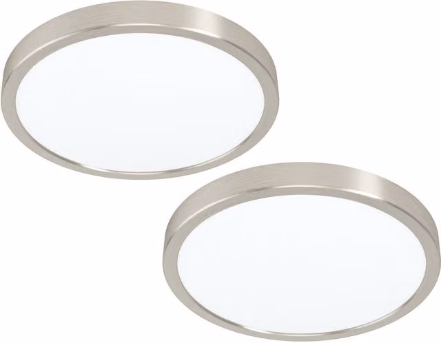 Loops 2 Pack Round Surface Mounted LED Ceiling Lights in Satin Nickel, 20W, 3000K, Diameter: 28.5 cm
