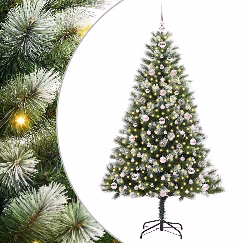 Berkfield Home Lush Artificial Hinged Christmas Tree with Flocked Snow in Green and White, Height: 180 cm – 3