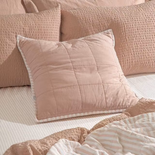Yard Hebden Striped Pink 100% Cotton Square Cushion, W/D/H: 55 x 55 x 55 cm – 1