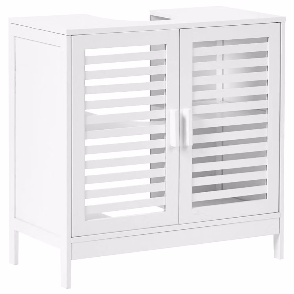 Wyld and Coco White Bamboo Washbasin Cabinet with LED Lighting and Internal Shelves – 2