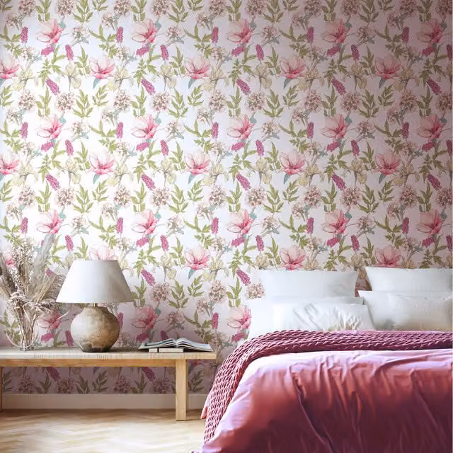 Hoopla Walls Orchid Bloom Floral Wallpaper in Pink and Multicolour