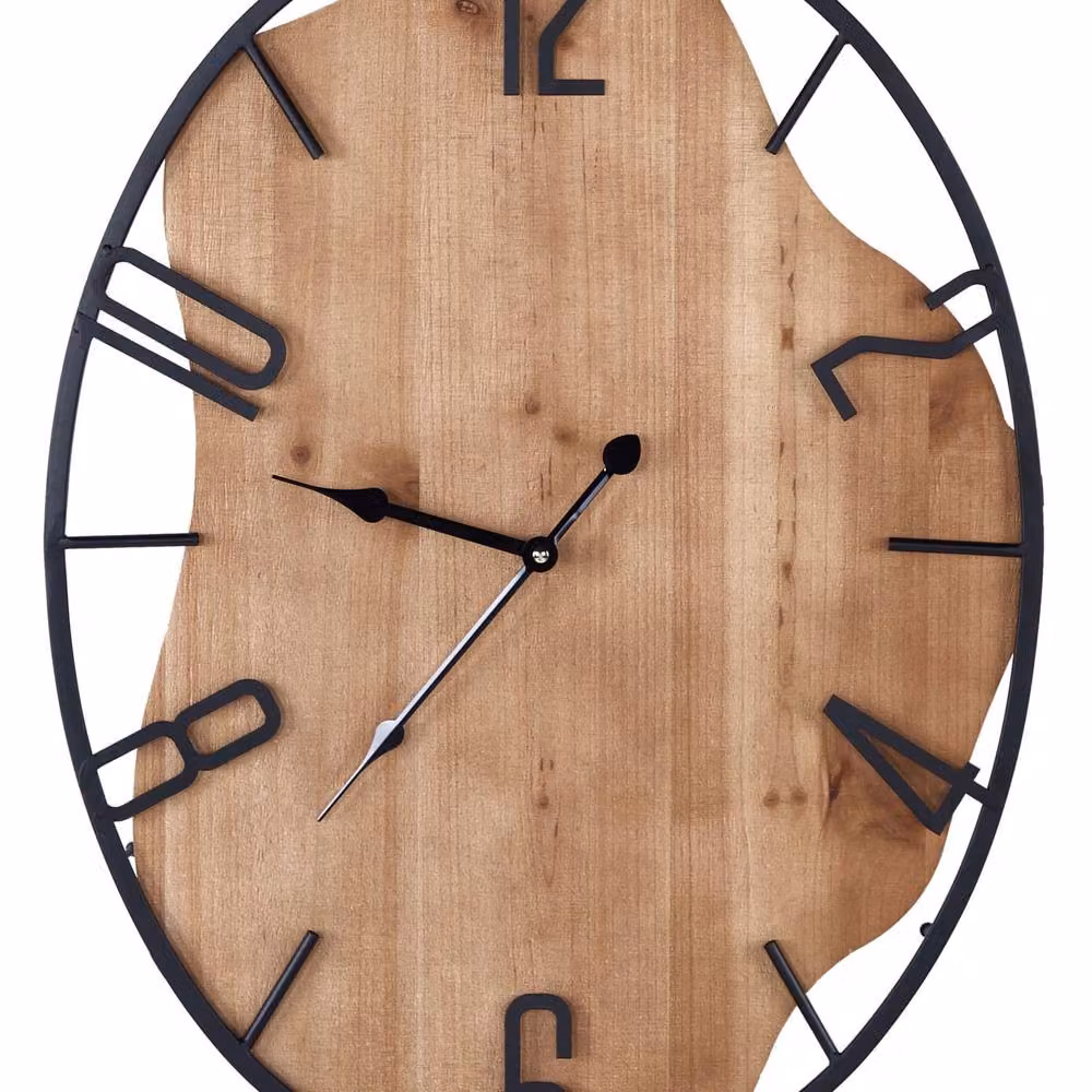 Wyld and Coco Classic Analog Wall Clock, Rectangular Rustic Design in Brown and Black, W/H: 46 x 60 cm – 2