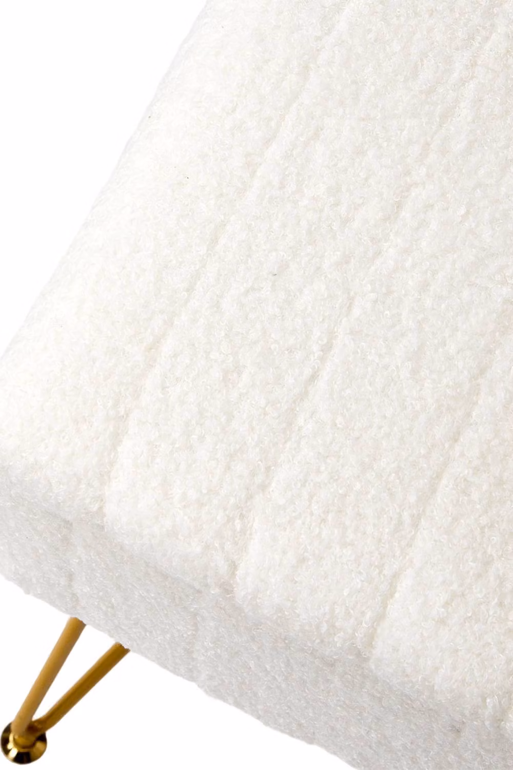 Living and Home Modern White Bouclé Upholstered Storage Ottoman Vanity Stool with Gold Metal Frame – 3