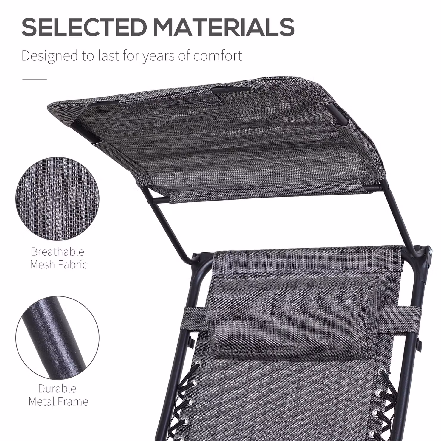 Outsunny Zero Gravity Folding Deck Chair in Grey with Sunshade, Cup Holder and Adjustable Headrest – 5