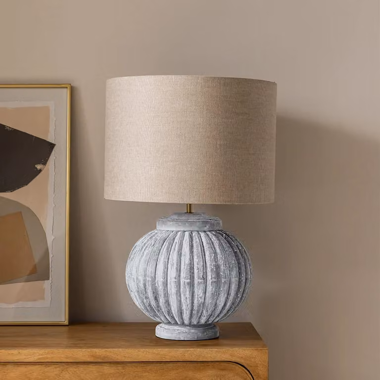 Atkin & Thyme Pumpkin Table Lamp in Grey Ceramic and Wood