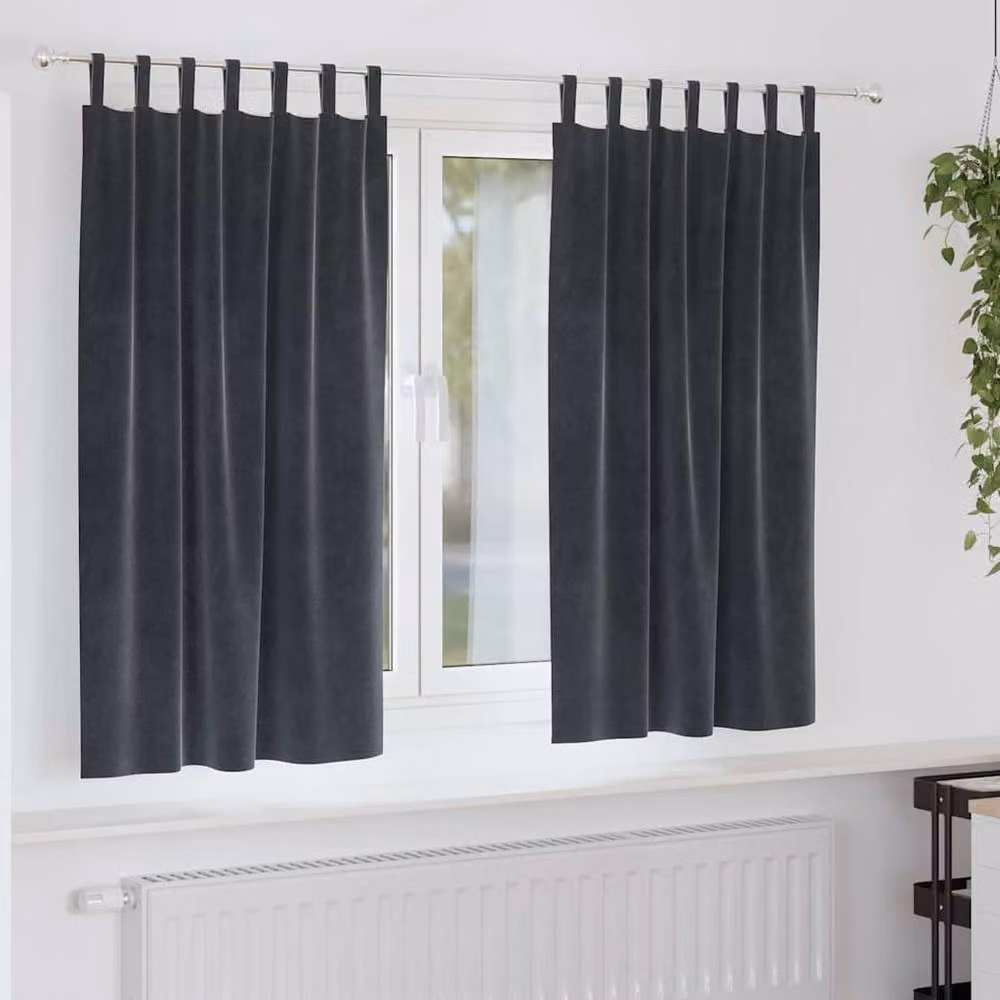 Berkfield Home Dark Grey Velvet Blackout Curtains with Hanging Loops, 2 Pack – 2