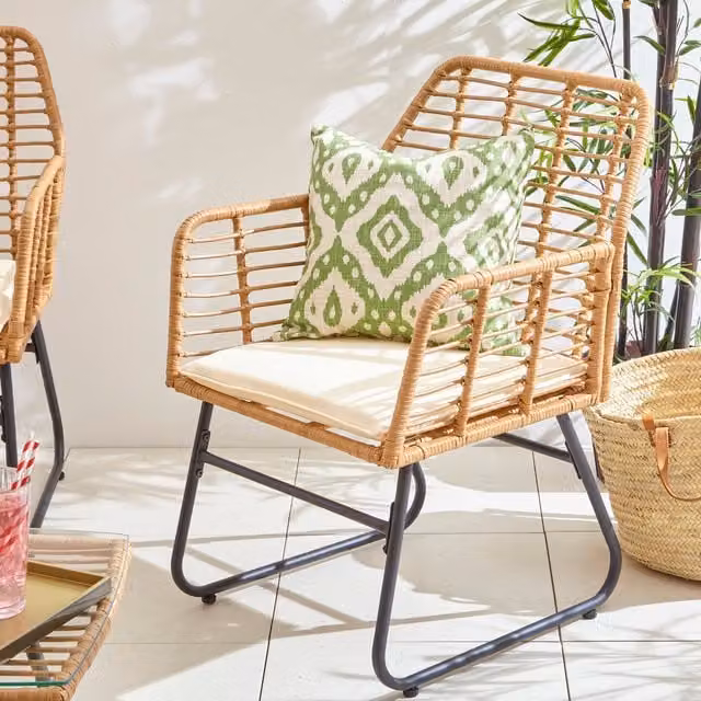 Neo 3 Piece Modern Rattan Bistro Set with Glass Table in Beige