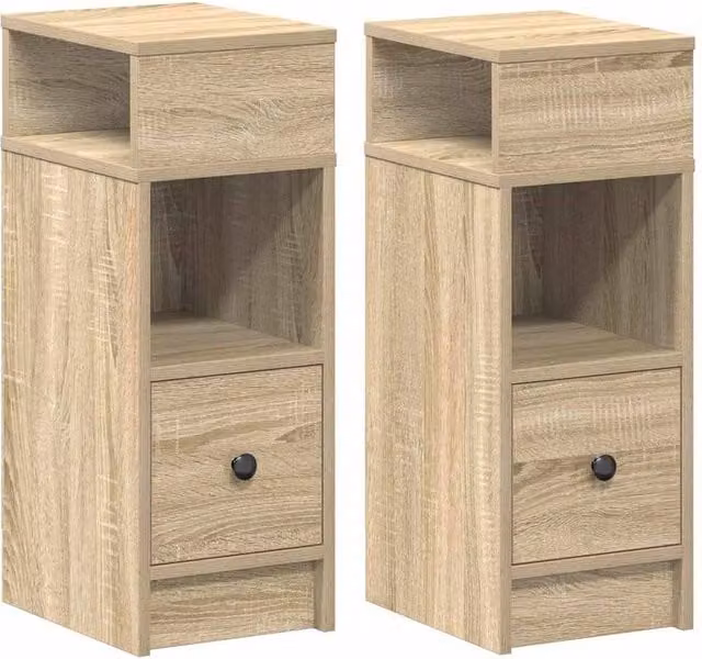 Berkfield Home Set of 2 Sonoma Oak Bedside Cabinets with Drawer in Light Brown, W/D/H: 25 x 31 x 66 cm