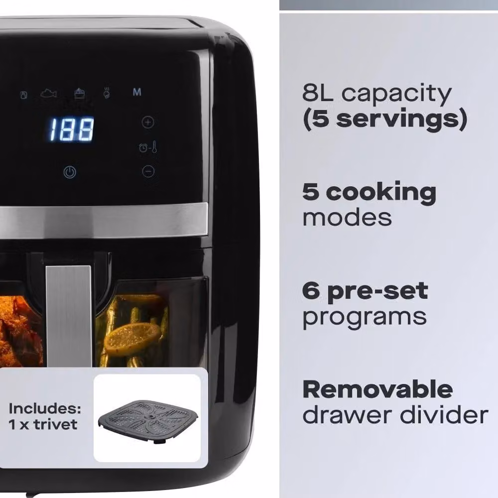 Daewoo 8 Litre Dual Zone Digital Air Fryer with Window and Divider in Black – 2