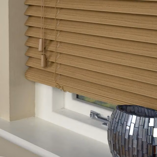 Terrys Made To Measure 35mm Wooden Venetian Blind in Desert Oak Pine Brown and White