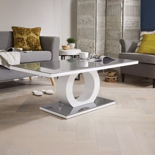 FurnitureboxUK Giovani Modern Rectangular Coffee Table with High Gloss and Glass Finish in Grey, White and Black