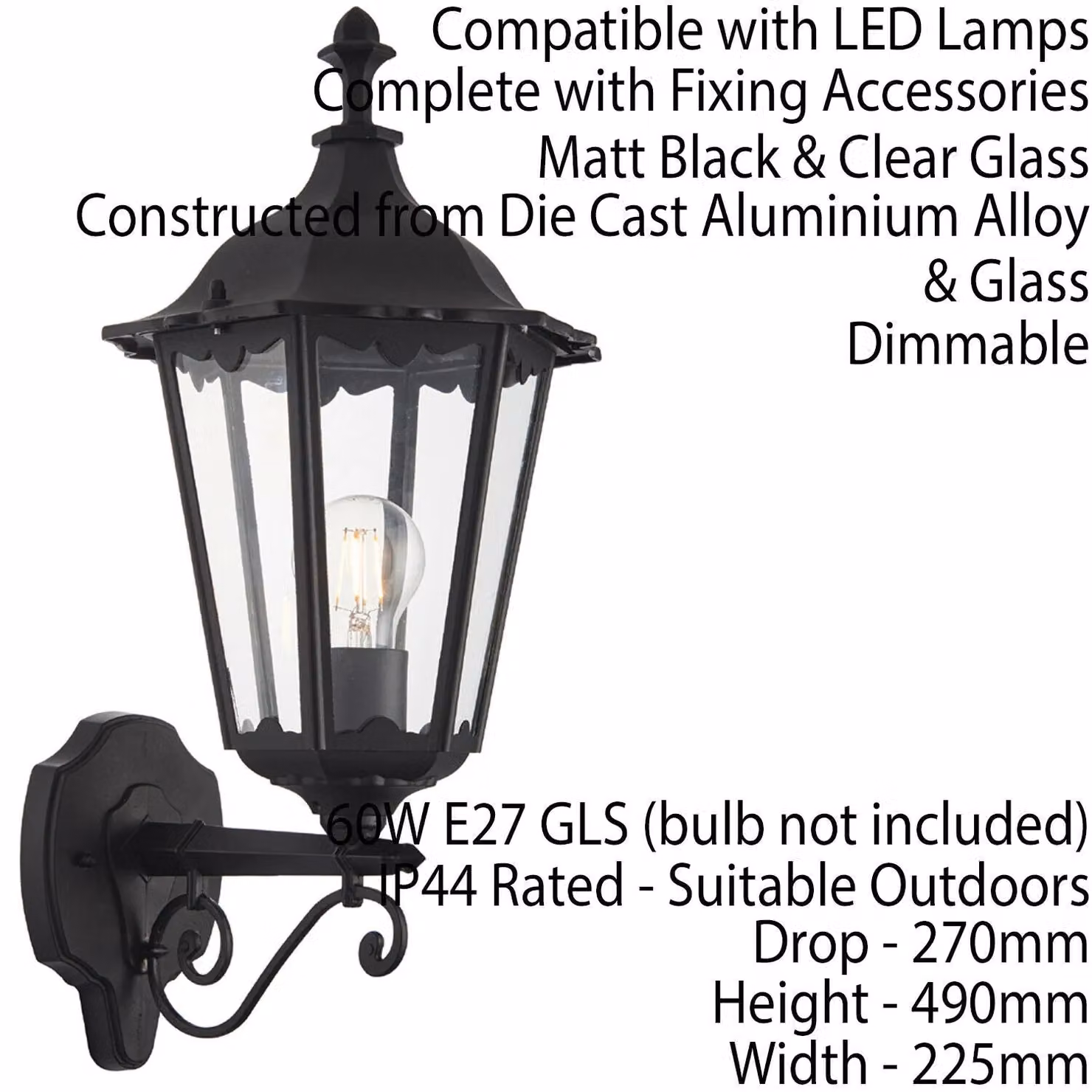 Loops IP44 Black Aluminium and Transparent Glass Classic Outdoor Wall Lantern – 2