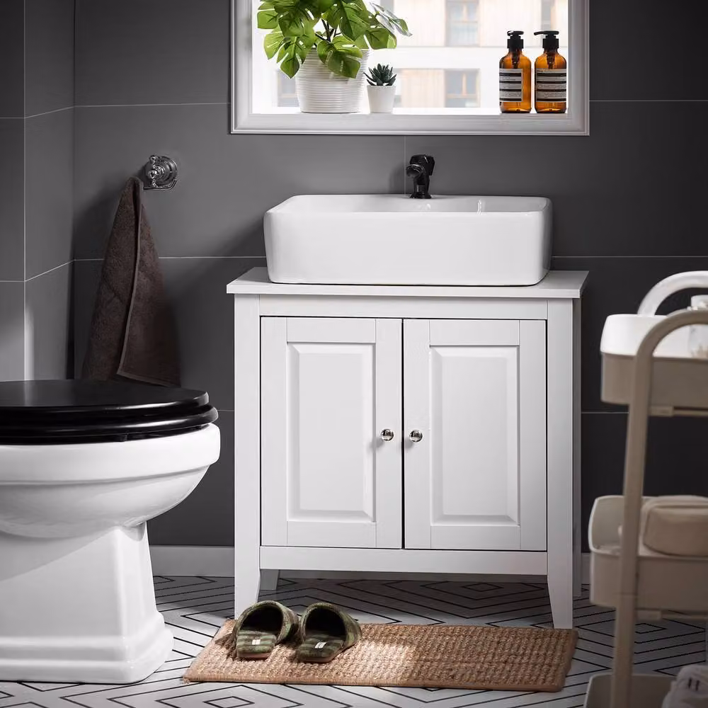 SoBuy Modern White Under Sink Bathroom Storage Cabinet with Hinged Doors and Internal Shelves – 8