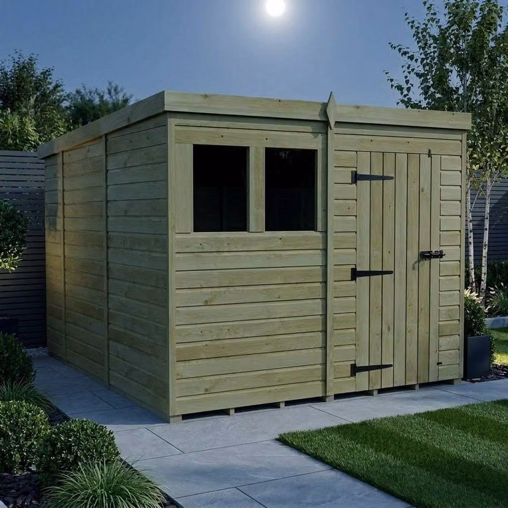 Buttercup Farm Brown Timber Pent Garden Shed with Single Door and Windows, W: 305 cm, D: 244 cm, H: 210 cm – 2