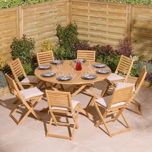 Rowlinsons Ashdown Eight Seater Round Wooden Dining Set in Brown and Sand – 1