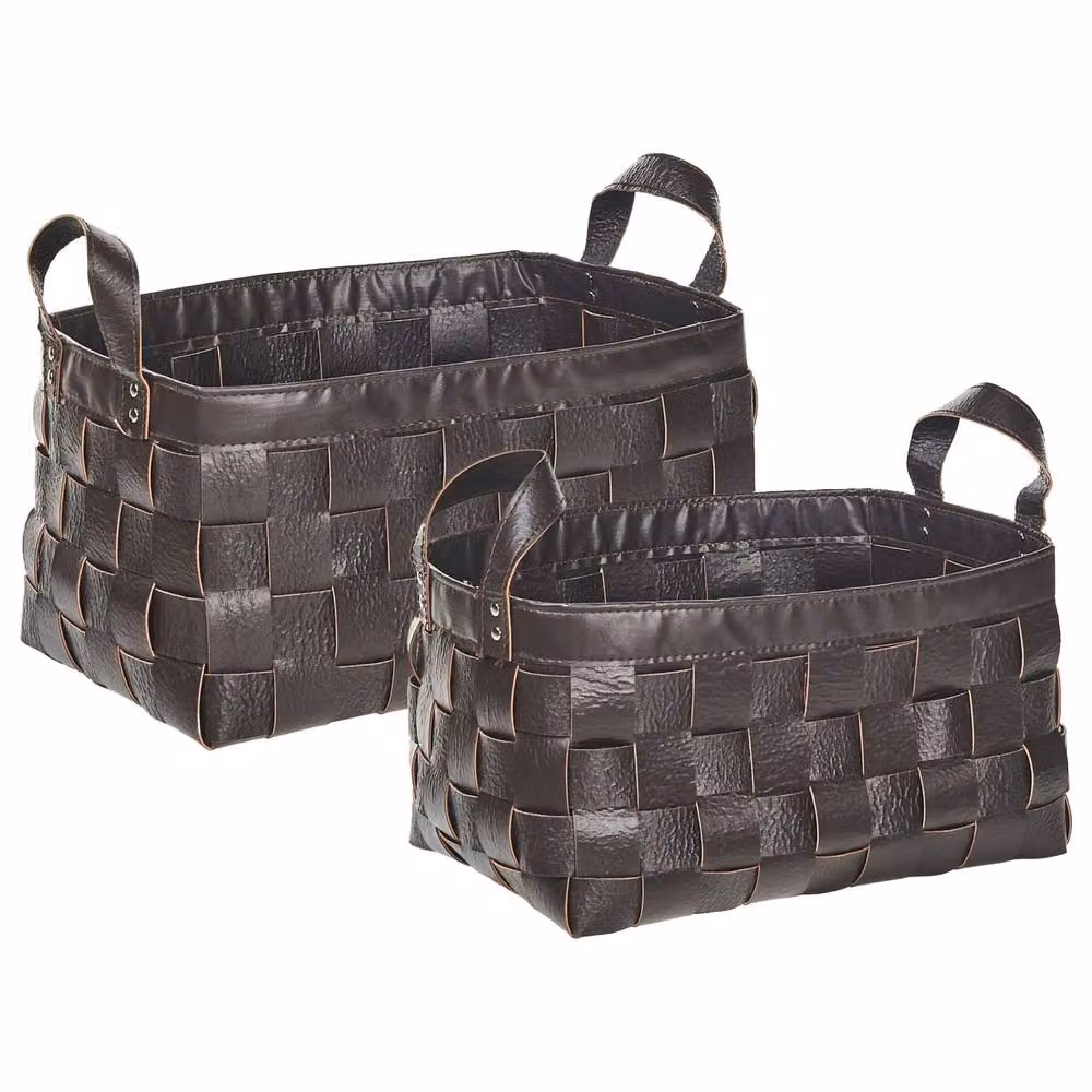 Wyld and Coco Brown Faux Leather Storage Baskets with Handles, Set of 2 – 2