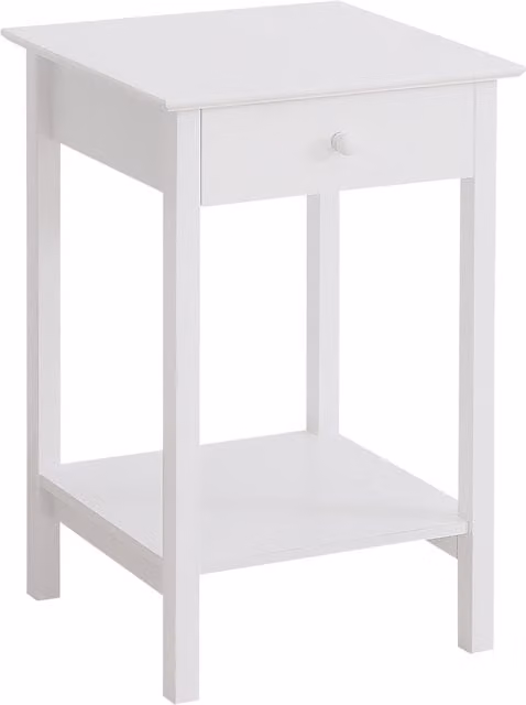 HOMCOM White Wooden Bedside Cabinet with Drawer and Shelf – 1