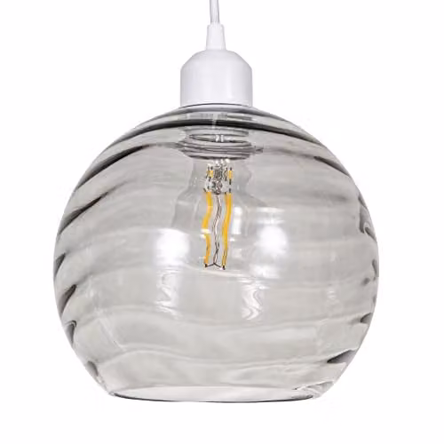 Happy Homewares Modern Grey Ribbed Glass Circular Pendant Lamp Shade, Diameter: 20 cm – 1