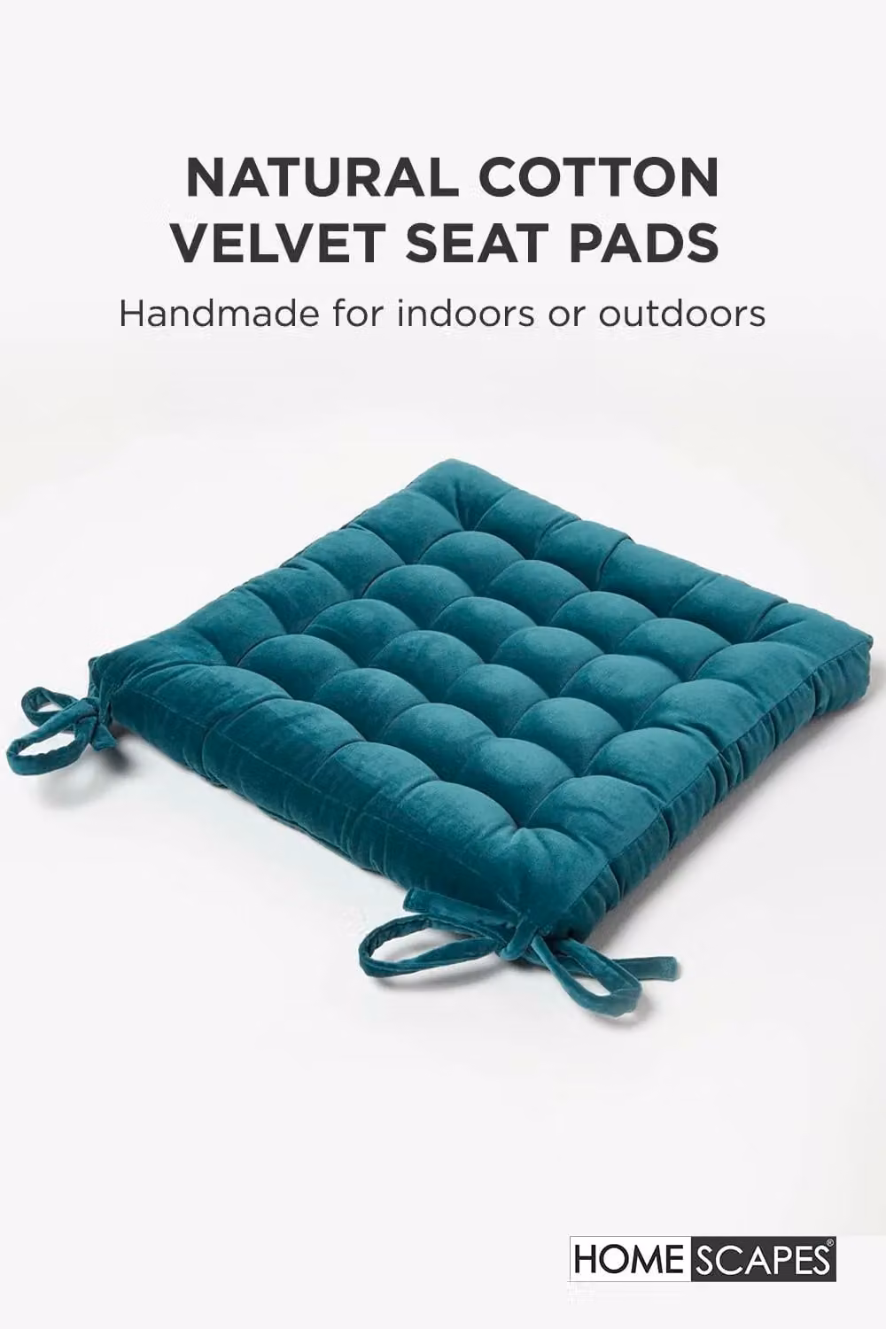 Homescapes 4 Pack Luxury Cotton Velvet Seat Pads in Petrol Blue, W/D/H: 40 x 40 x 40 cm – 2